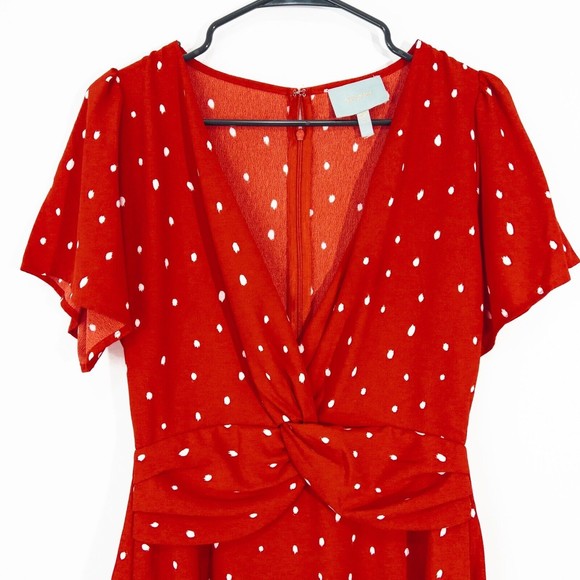 Skies Are Blue Red Polka Dot Tiered Fit & Flare Dress Size S - Picture 3 of 7